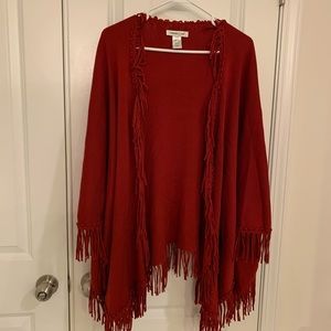EUC Coldwater Creek Cranberry Ruana With Fringe